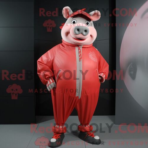 Personnage Mascotte Redbrokoly D Un Kangourou Bleu Marine Habillé D Une Chemise En Jean Et D Épingles À Châle