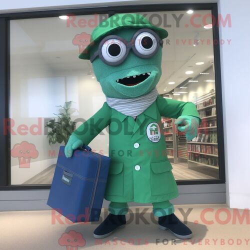 Personnage De Costume De Mascotte Redbrokoly De Docteur Vert Habillé D Un Maillot De Bain Et De Sacs Messagers