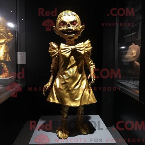 Costume De Mascotte Redbrokoly De Zombie Doré Personnage Habillé D Une Jupe Plissée Et De Noeuds Papillons