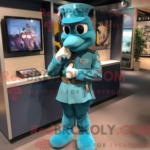 Costume De Mascotte Redbrokoly De Soldat De L Armée De L Air Bleu Sarcelle Habillé D Un Chemisier Et D Un Bracelet De Montres