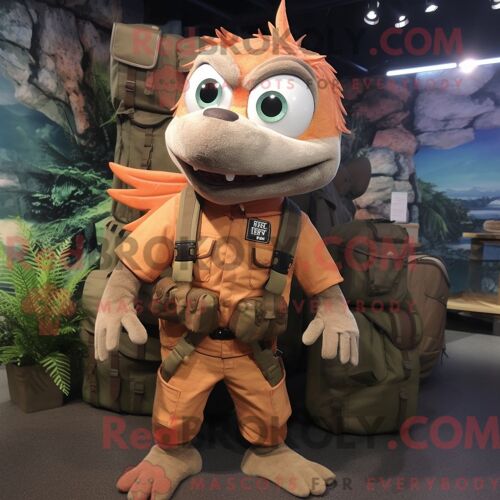 Personnage Mascotte Redbrokoly D Une Vache De Guernesey Beige Habillée D Un Imperméable Et De Sacs Messager