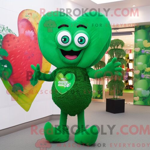 Personnage Mascotte Redbrokoly D Un Singe Capucin Vert Forêt Habillé D Une Parka Et D Épingles À Cheveux