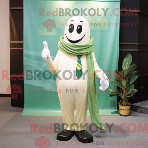 Personnage Mascotte Redbrokoly D Un Haricot Vert Crème Habillé D Une Veste De Costume Et De Pinces À Foulard