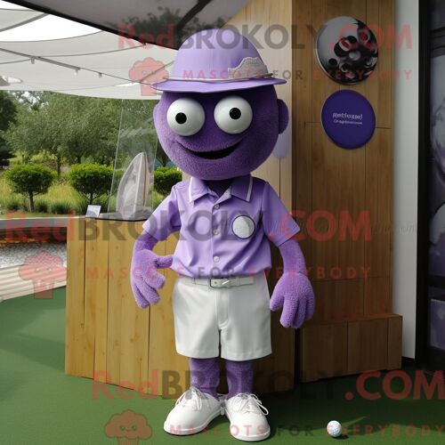 Personnage Mascotte Redbrokoly D Une Balle De Golf Lavande Habillée D Une Chemise Boutonnée Et De Boutons De Manchette