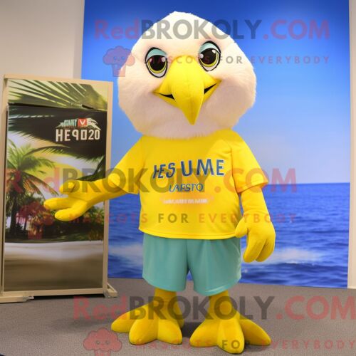 Personnage Mascotte Redbrokoly D Un Pygargue À Tête Blanche Jaune Citron Habillé D Un Bermuda Et De Porte-Clés