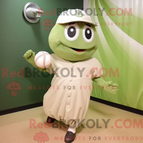 Personnage De Costume De Mascotte Redbrokoly De Balle De Baseball Olive Habillé Avec Une Robe De Mariée Et Des Pochettes