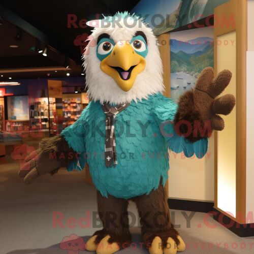 Personnage Mascotte Redbrokoly D Un Aigle Turquoise Habillé D Un Bikini Et De Mitaines