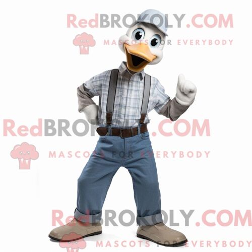 Mascotte Redbrokoly De Harpie Beige Personnage Habillé Avec Un Polo Et Des Épingles À Cravate