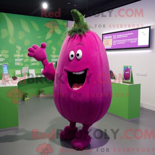 Costume Mascotte Redbrokoly De Courgette Magenta Personnage Habillé Avec Un Body Et Des Pinces À Cheveux