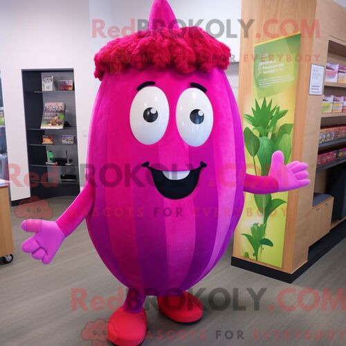 Costume Mascotte Redbrokoly De Courgette Magenta Personnage Habillé Avec Un Body Et Des Pinces À Cheveux