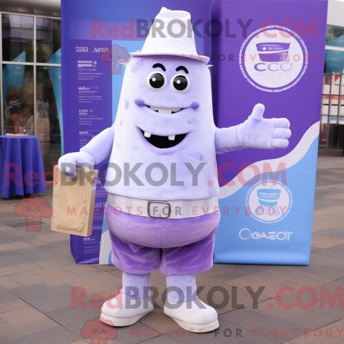 Personnage Mascotte Redbrokoly D Un Lavender Ice Habillé D Un T-Shirt Graphique Et De Pochettes De Costume