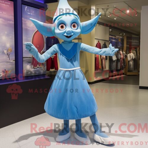 Costume De Mascotte Redbrokoly D Elfe Bleu Ciel Habillé D Une Robe Droite Et De Bracelets De Cheville