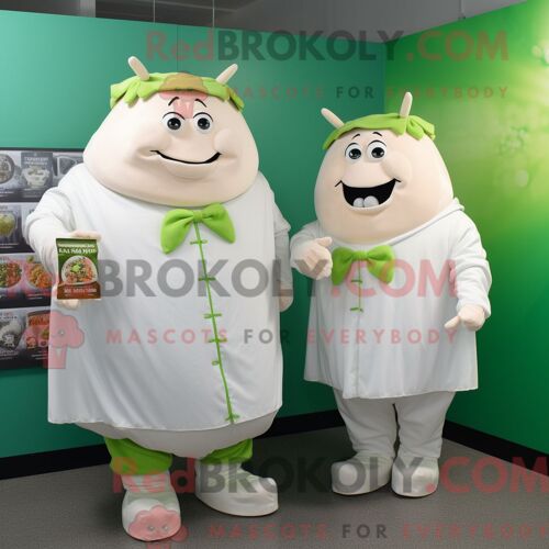 Costume De Mascotte Redbrokoly De Corned-Beef Et De Chou Blanc Habillé D Une Chemise En Popeline Et D Un Porte-Monnaie
