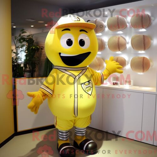 Personnage De Costume De Mascotte Redbrokoly De Gant De Baseball Jaune Citron Habillé Avec Un Polo Et Des Porte-Clés
