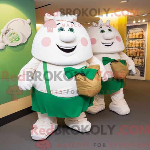 Costume De Mascotte Redbrokoly De Corned-Beef Et De Chou Blanc Habillé D Une Chemise En Popeline Et D Un Porte-Monnaie