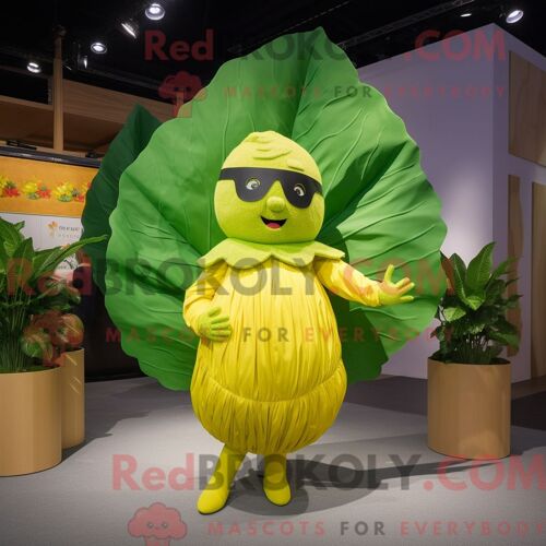 Costume Mascotte Redbrokoly De Feuille De Chou Jaune Personnage Habillé Avec Un Bikini Et Des Boucles D Oreilles