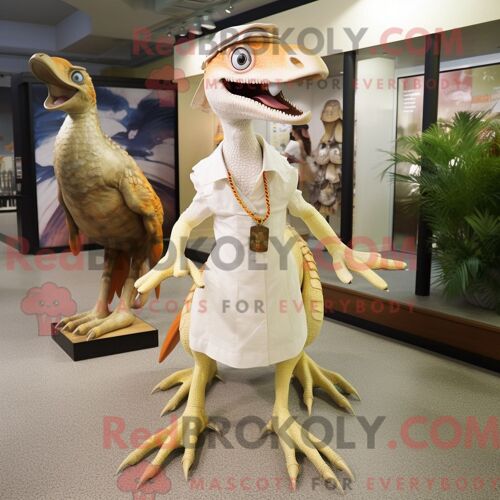 Personnage Mascotte Redbrokoly D Un Oiseau Dodo Crème Habillé D Un Jean Et D Un Noeud Papillon