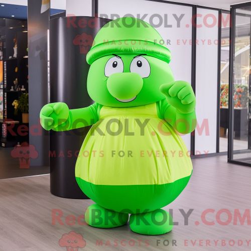 Costume Mascotte Redbrokoly De Gant De Boxe Vert Citron Habillé D Une Jupe Circulaire Et De Bérets