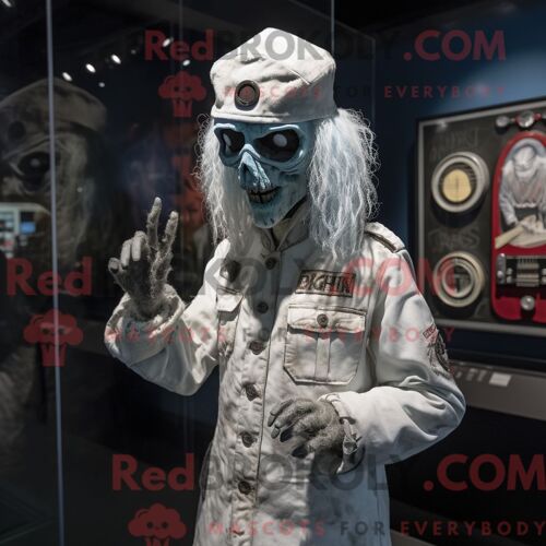 Costume Mascotte Redbrokoly De Zombie Blanc Habillé D Un Camouflage Et De Bérets