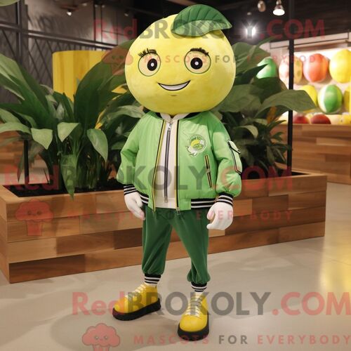 Costume De Mascotte Redbrokoly De Citron Vert Habillé D Un Blouson Aviateur Et De Pinces À Chaussures