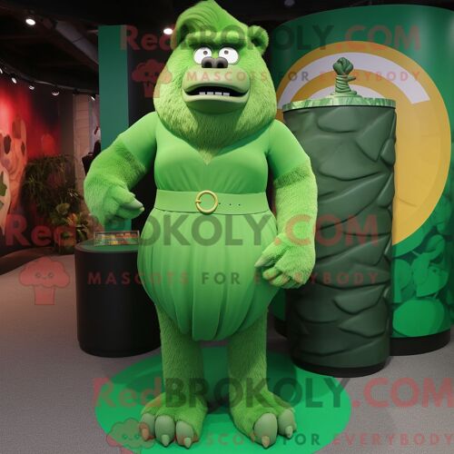 Costume De Mascotte Redbrokoly De Gorille Vert Habillé D Une Jupe Crayon Et D Anneaux