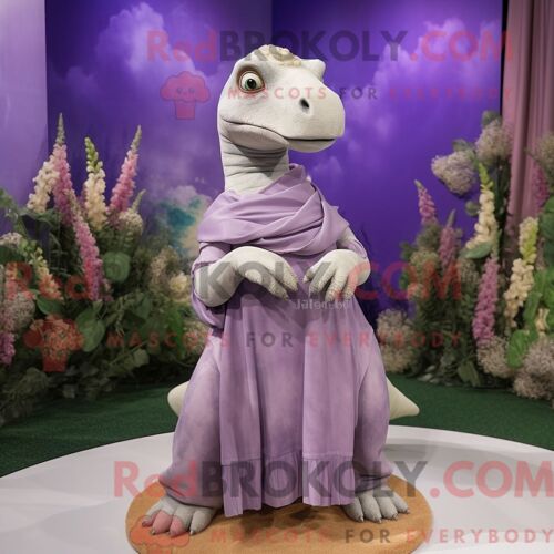 Costume De Mascotte Redbrokoly D Iguanodon De Lavande Personnage Habillé Avec Une Robe Fourreau Et Des Foulards