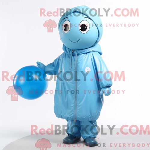 Mascotte Redbrokoly De Boule De Pétanque Bleu Ciel Costume De Personnage Habillé Avec Un Imperméable Et Des Bracelets