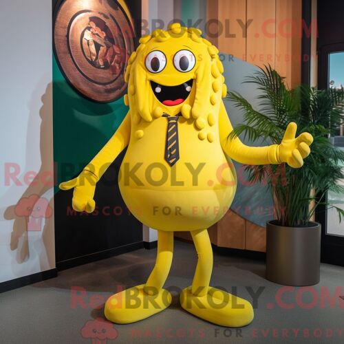Costume Mascotte Redbrokoly De Méduse Jaune Personnage Habillé D Un Blazer Et De Ceintures De Smoking