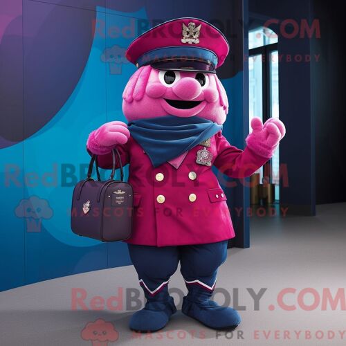 Costume De Mascotte Redbrokoly De Soldat De La Marine Magenta Habillé D Un Blazer Et De Sacs À Main
