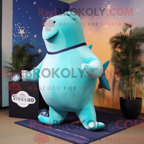 Costume De Mascotte Redbrokoly De Vache De Mer De Stellar Turquoise Habillé D Un Pantalon De Yoga Et De Montres