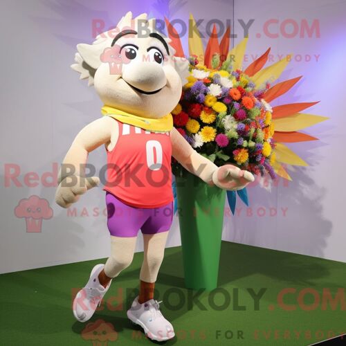 Costume Mascotte Redbrokoly De Lion Jaune Habillé D Un Pantalon Cargo Et De Pinces À Chaussures