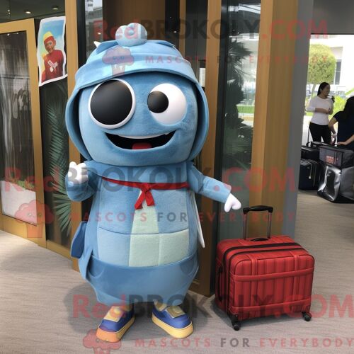 Personnage Mascotte Redbrokoly D Un Sushi Bleu Ciel Habillé D Une Chemise En Jean Et De Porte-Documents