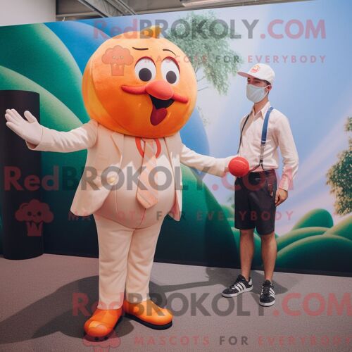 Personnage Mascotte Redbrokoly D Un Peach Juggle Habillé D Un Blazer Et De Montres