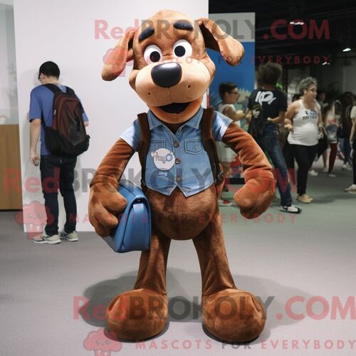 Personnage Mascotte Redbrokoly D Un Chien Marron Habillé D Un Jean Boyfriend Et De Besaces