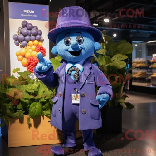 Costume De Mascotte Redbrokoly De Raisin Bleu Habillé D Une Veste Et D Épingles À Chapeau