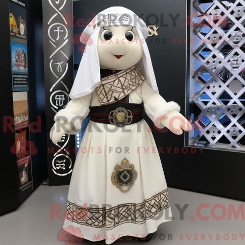 Costume Mascotte Redbrokoly De Croix Celtique Blanche Personnage Habillé Avec Une Jupe Et Des Foulards