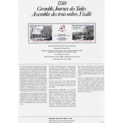 Fiches Philatéliques Des Timbres De France 1988 La Poste