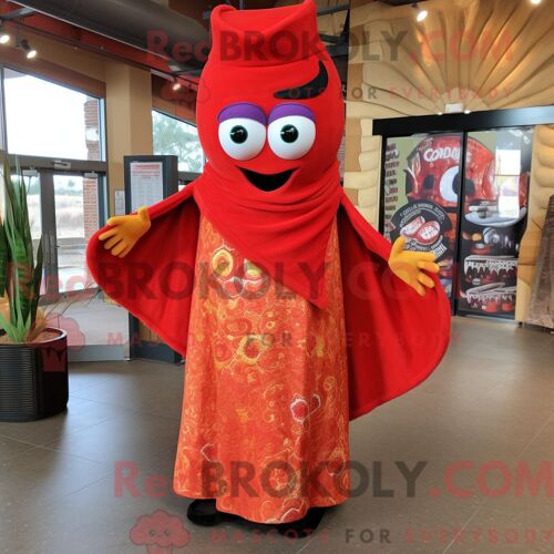 Costume De Mascotte Redbrokoly D Enchiladas Rouges Habillé Avec Une Robe De Soirée Et Des Foulards