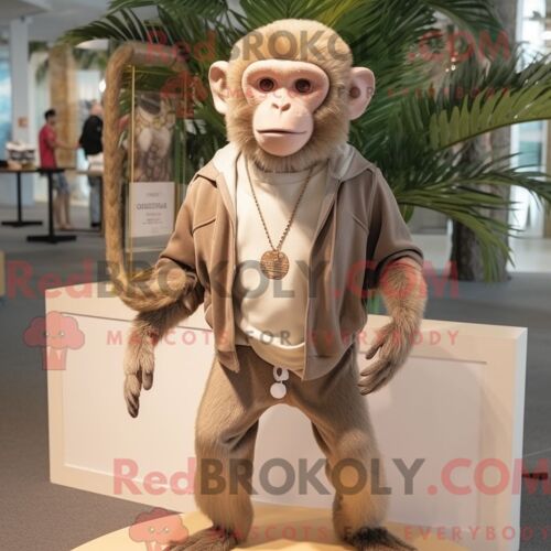Mascotte Redbrokoly De Singe Capucin Beige Costume De Personnage Habillé Avec Un Bermuda Et Des Colliers