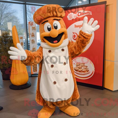 Costume De Mascotte Redbrokoly De Currywurst Crème Personnage Habillé D Un Manteau Et De Mitaines