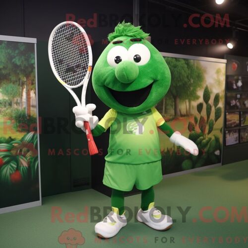 Personnage De Costume De Mascotte Redbrokoly De Raquette De Tennis Vert Forêt Habillé Avec Un T-Shirt À Col En V Et Des Ceintures De Smokin