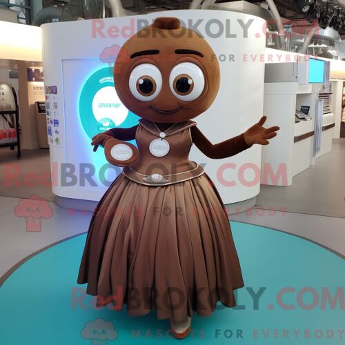 Personnage De Costume De Mascotte Redbrokoly De Spinner À Plaque Marron Habillé D Une Robe De Bal Et De Montres-Bracelets