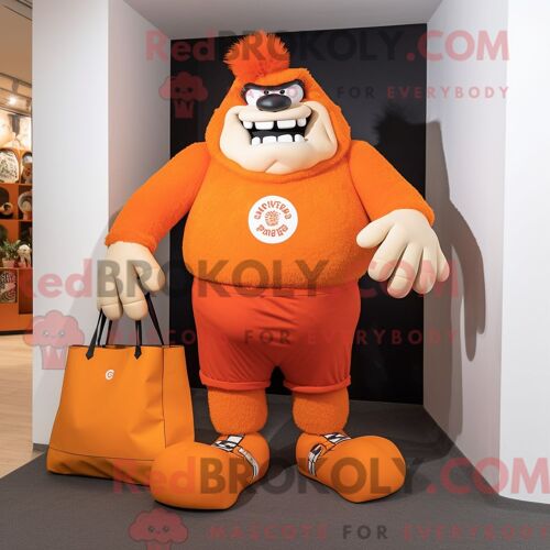 Personnage Mascotte Redbrokoly D Un Ogre Orange Habillé D Un Capri Et De Tote Bag
