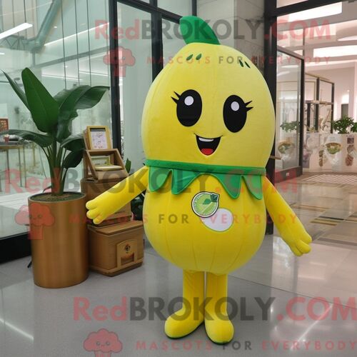 Personnage Mascotte Redbrokoly D Une Pastèque Jaune Citron Habillée D Une Robe Fourreau Et De Porte-Clés