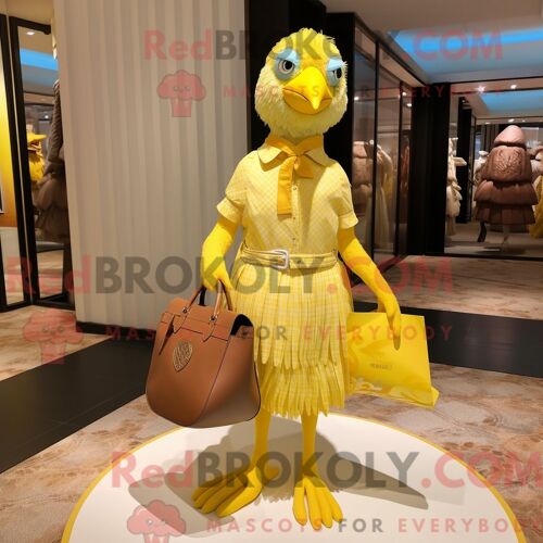 Personnage Mascotte Redbrokoly D Un Fish And Chips Beige Habillé D Une Robe Longue Et De Boucles D Oreilles
