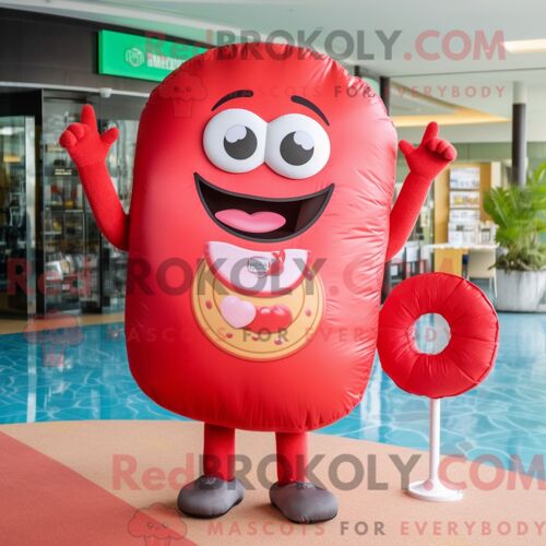 Personnage Mascotte Redbrokoly D Un Panda Rouge Lavande Habillé D Une Jupe Plissée Et De Porte-Clés