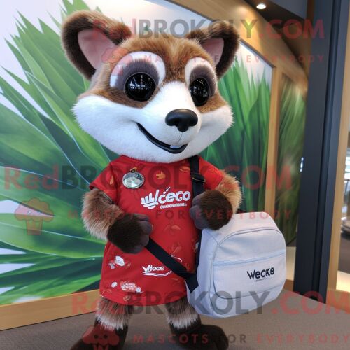 Personnage Mascotte Redbrokoly D Un Lion Dompteur De Crème Habillé D Un T-Shirt Col En V Et De Porte-Documents