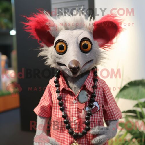 Personnage Mascotte Redbrokoly D Hermine Crème Habillé D Un Manteau Et De Montres Digitales