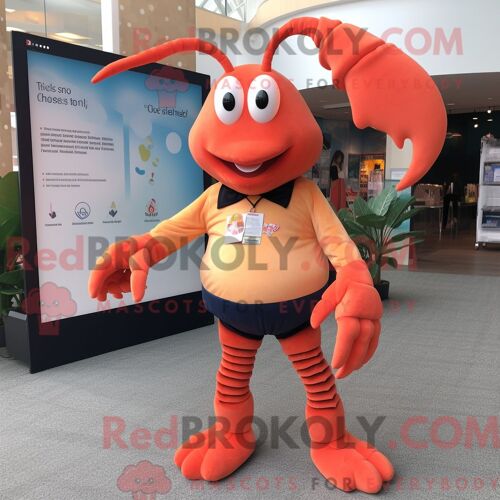 Personnage Mascotte Redbrokoly D Un Homard Pêche Habillé D Un Pantalon Habillé Et De Bracelets