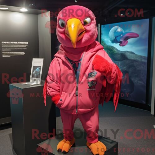 Personnage Mascotte Redbrokoly D Ara Rose Habillé D Un Sweat À Capuche Et De Cravates